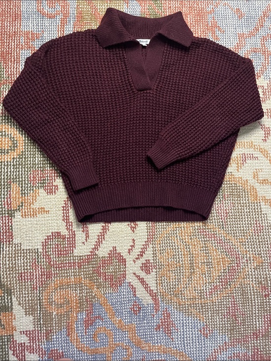 Madewell Sweaters - Madewell Waffle Knit Henley Sweater Heather Currant Cotton Size S
